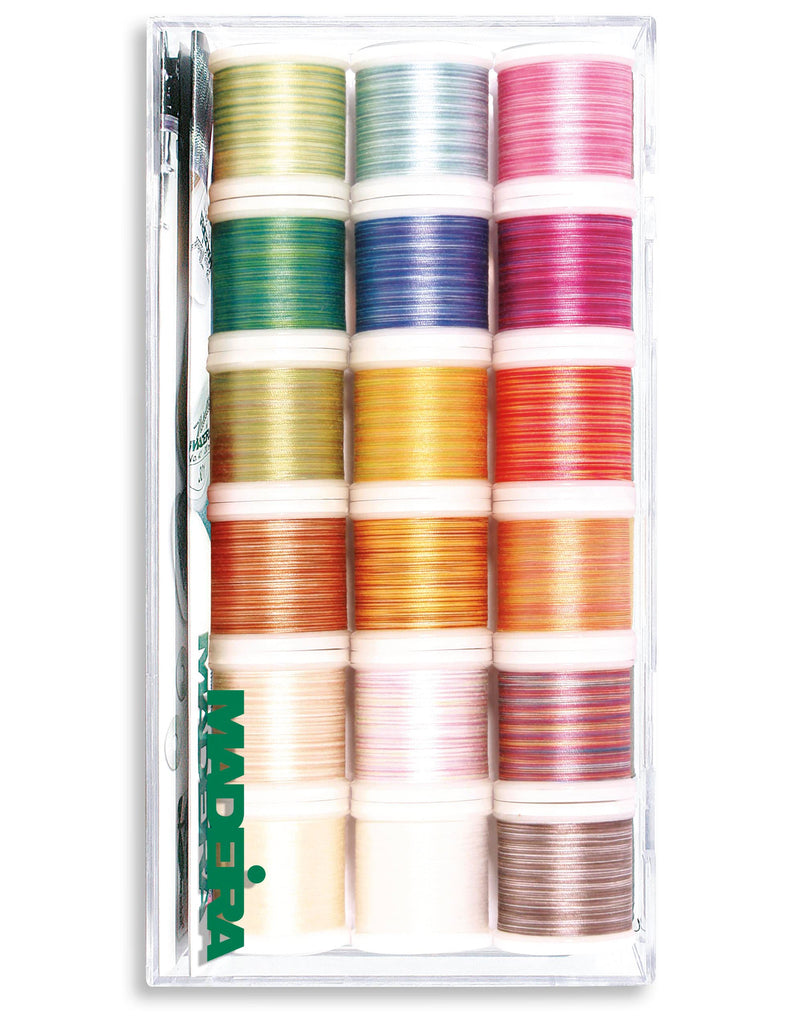 Cotona 50 - Assortment Box, 220-yard (200m) spools, 18 Variegated Colors Thread Assortment Boxes Madeira Quilting Thread
