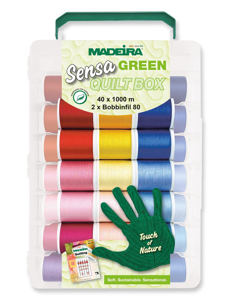 Sensa Green 40 – Quilt Box, 1100-yard (1000m) Spools, 40 Colors Thread Assortment Boxes Madeira Quilting Thread
