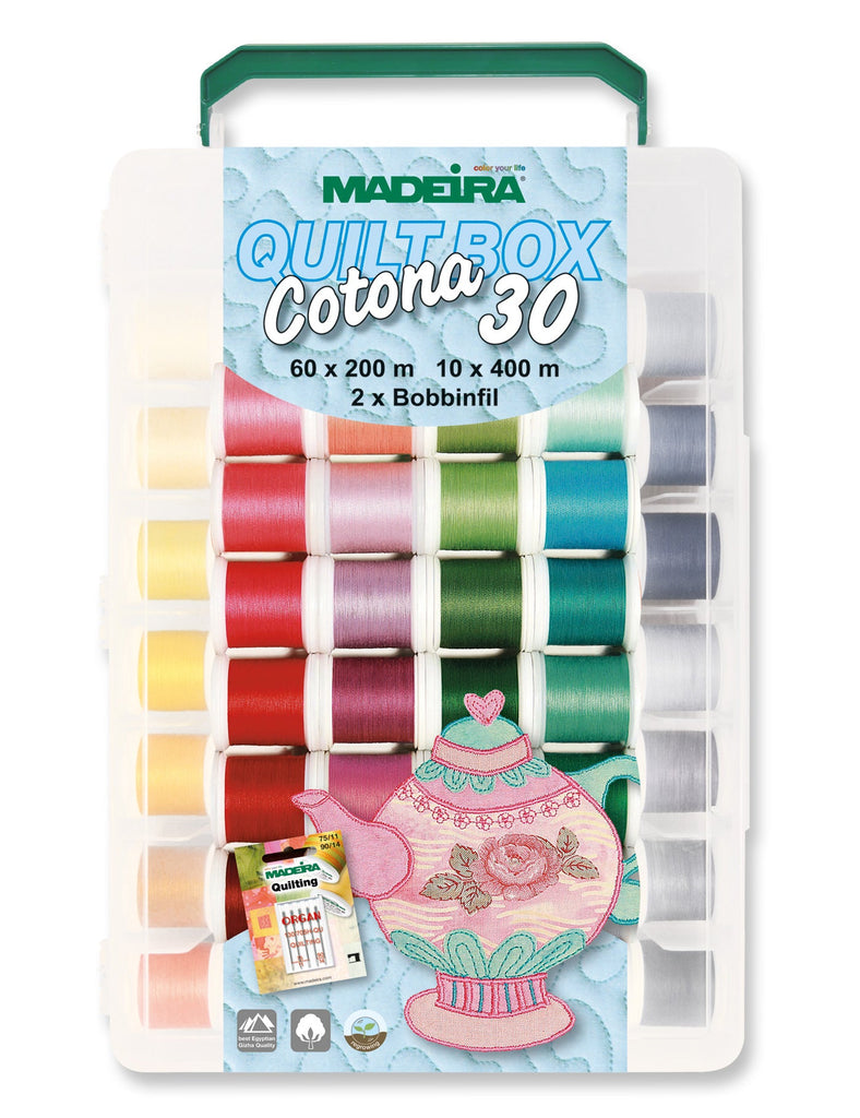 Cotona 30 - 200 & 400 Meter Assortment Box, 60 Solid Colors, 10 Variegated Colors Thread Assortment Boxes Madeira Quilting Thread