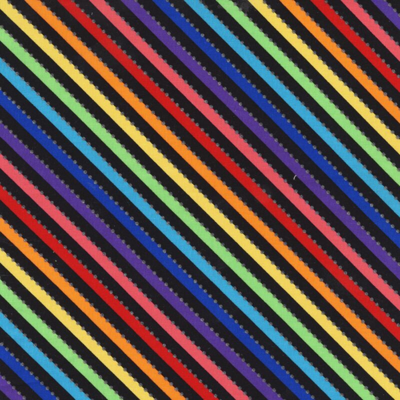 Be Colourful Black Rainbow Magic Bias Stripes BC77Q-2 Fabrics Windham Fabrics