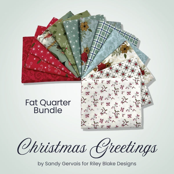 Christmas Greetings Fat Quarter Bundle, quilting fabric by Riley Blake