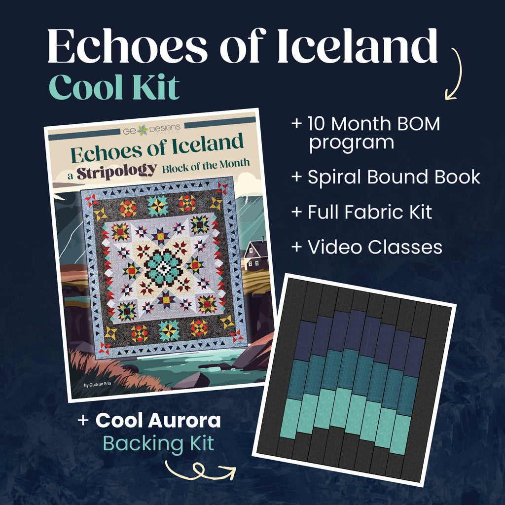 Echoes of Iceland BOM - Complete Kit (Fabric, Book, & Video Classes) Book GE Designs Cool Aurora Kit