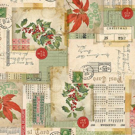 Holidays Past Postcard Collage Multi PWTH199 Fabrics Free Spirit   