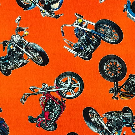 On The Road Motorcycles Orange 20201-8 T40 Fabrics Robert kaufman   