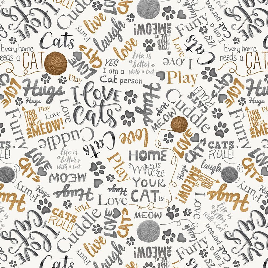 Quirky Cats Yarn and Text CAT-CD2063 Fabrics Timeless Treasures   