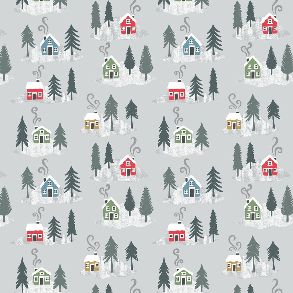 Snow Day Flannel Houses Grey F36.3 - 3 Yards Fabrics Lewis & Irene   