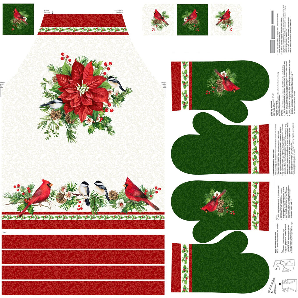 Yuletide Traditions Apron & Oven Mitts Panel DP26113-10 Fabrics Northcott   