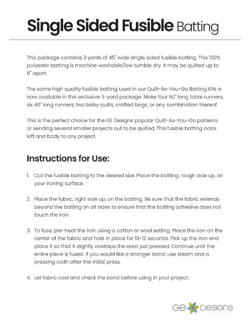 GEasy Single Sided Fusible Batting Pattern GE Designs