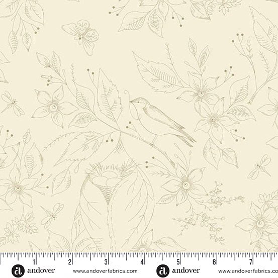 Sewing Bird Cream 108" Wide Backing Fabric - AW1681-L - 2 YARD CUT Andover Fabrics Fabrics Andover Fabrics