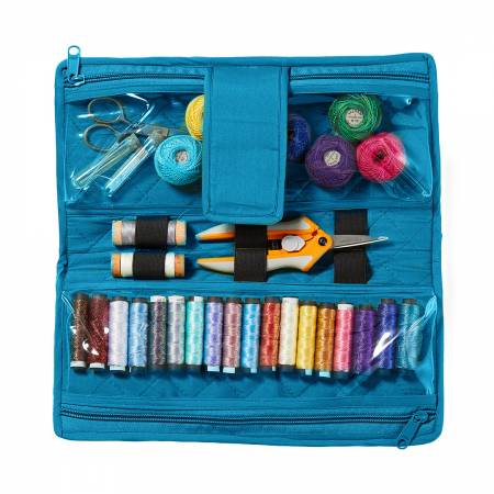 Yazzii ThreadSafe Large Thread Storage Organizer - Holds ~40 Spools, 14.5"x7.25"x3.25", Aqua Color, Portable Craft Case