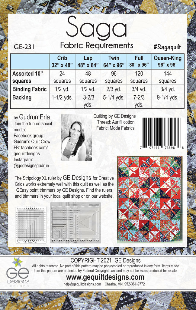 Saga - 10" Square PDF Pattern 231 Pattern GE Designs   
