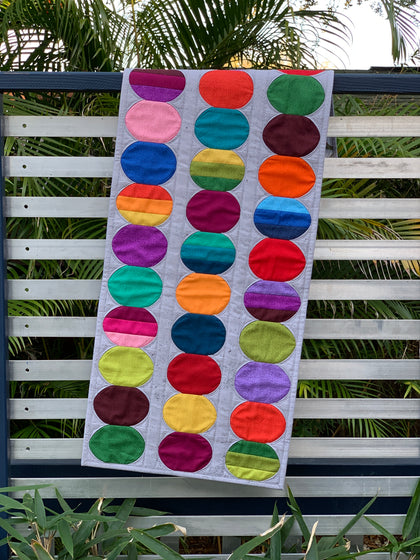 Spilled Beans Table runner, a finished Quilt As You Go project