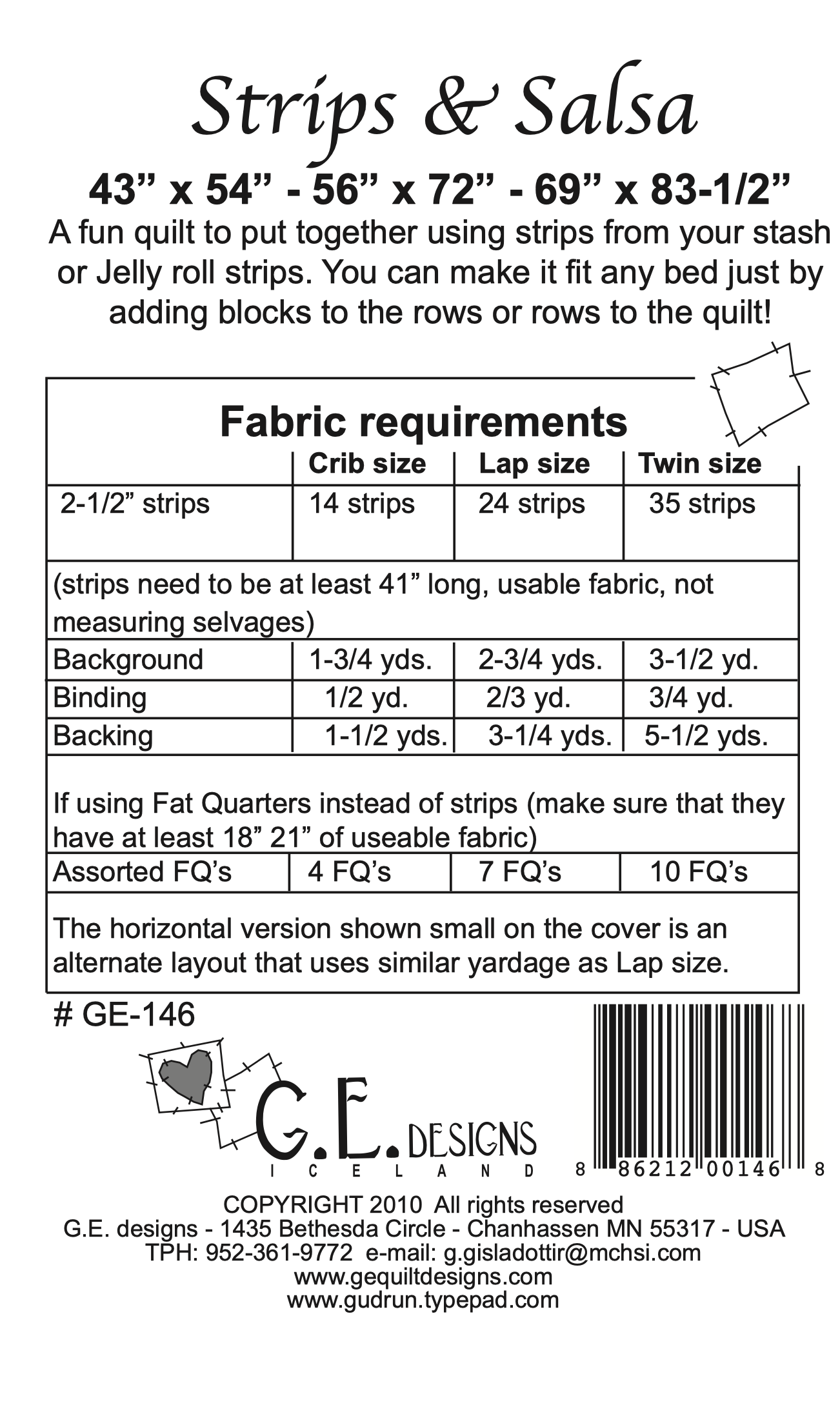Salsa Horizontal Pattern Strips & Salsa Quilt Pattern PDF 146 – GE Designs