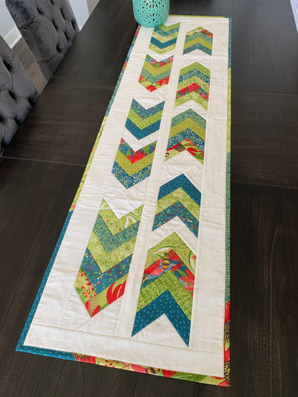 Tail Feather Table runner, a finished Quilt As You Go project